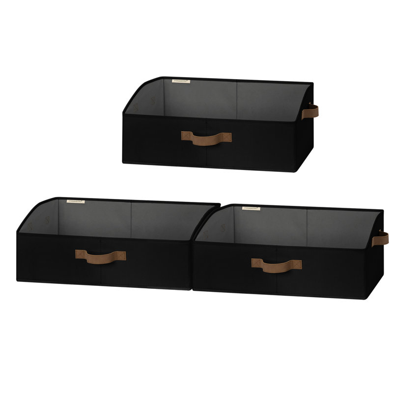 Trapezoid Closet Storage Bins, Foldable Fabric Organizer Baskets with Handles, Black