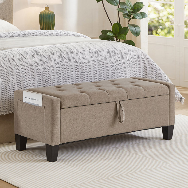 Repose-pieds avec rangement, banc de repose-pieds avec charnière de sécurité, poids de 350 lb, Lin - Lin