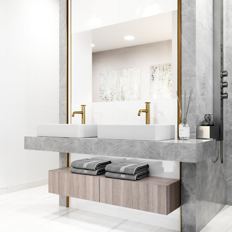 Cass 12" H Single Handle Vessel Sink Bathroom Faucet, Brushed Gold