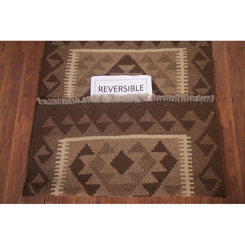 Geometric Kilim Reversible Wool Area Rug 3x4