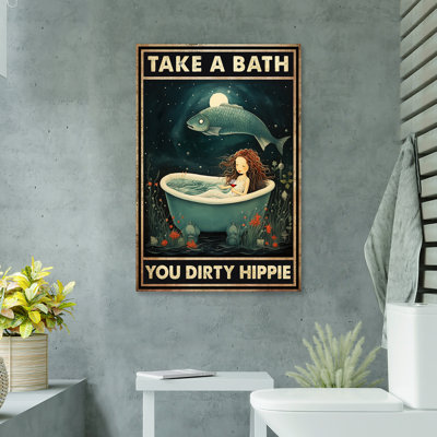 Mermaid Chilling With Wine - Take A Bath Gallery W Value Does Not Apply - Wrapped Canvas Graphic Art