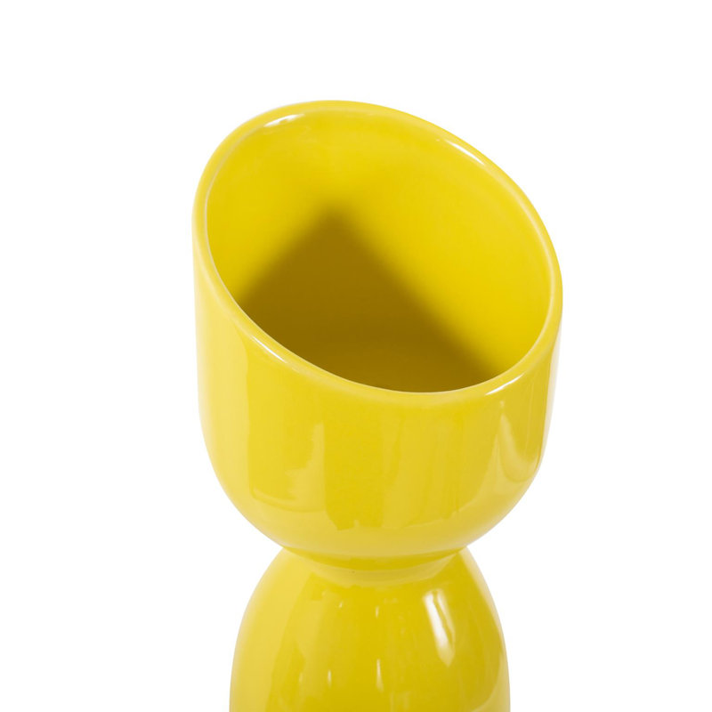 Kymoni Contemporary Glossy Yellow Slanted Top Ceramic Vase, 15.25" H x 3.5" W x 3.5" D