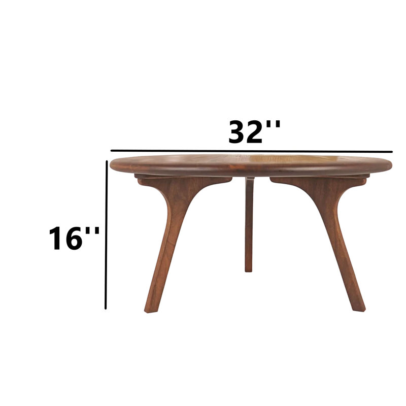 Walnut Solid Wood Round Novelty Coffee Table, 16" H x 32" L x 32" W