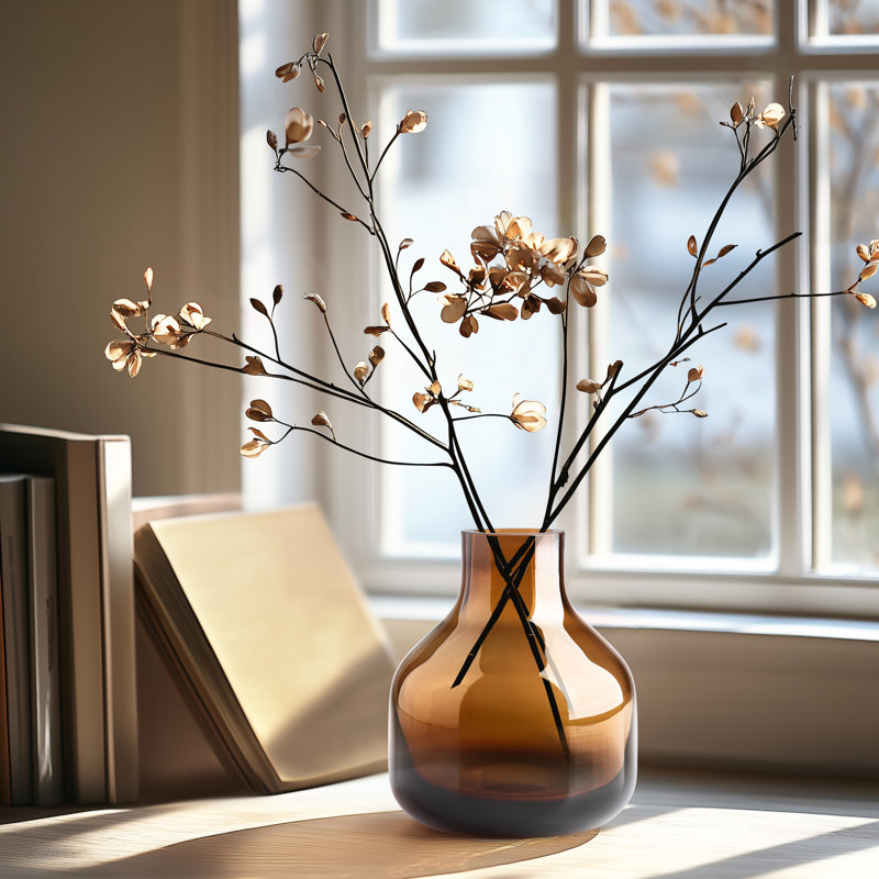 Aquista 5" Hand Blown Art Glass Amber Table Vase, Amber