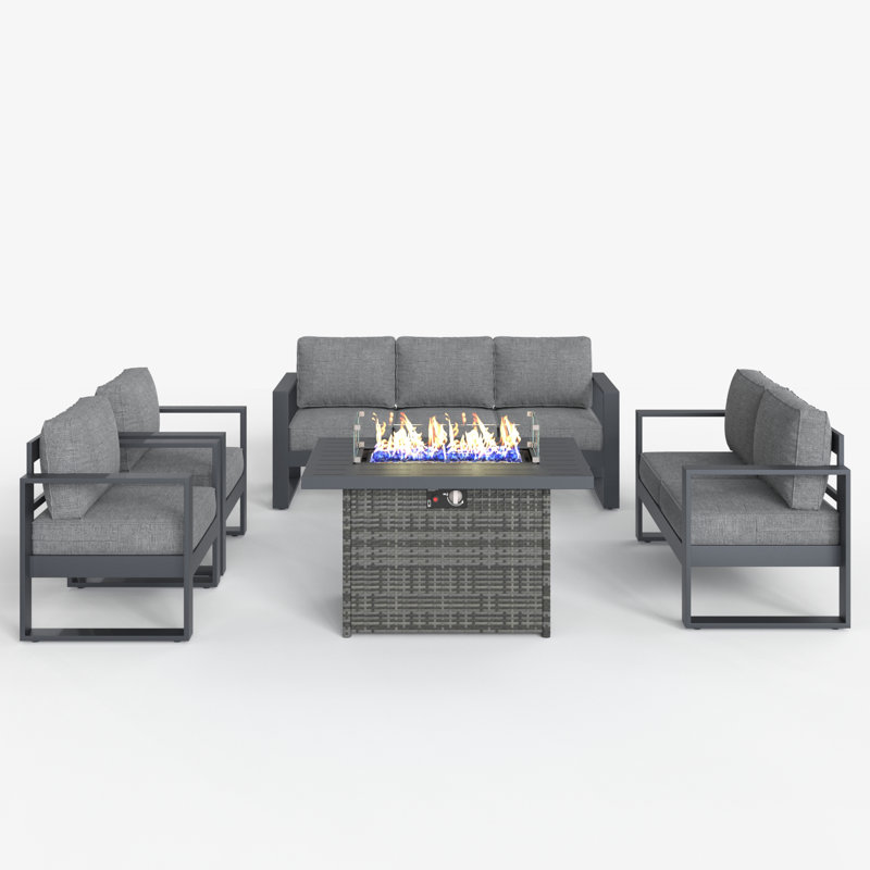 5 Piece Sofa Seating Group With Cushions, Dark Gray/Gray