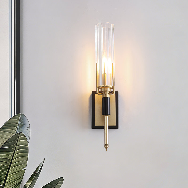 1-Light Wall Sconce With Clear Ribbed Glass