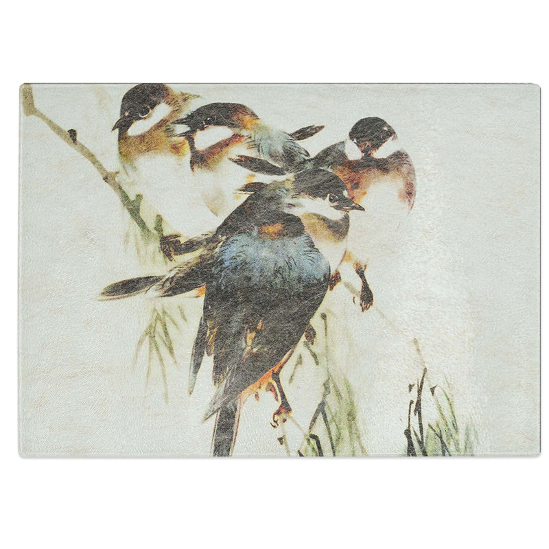 Tempered Glass Finches Chopping Board, 28.5 cm W x 20 cm L