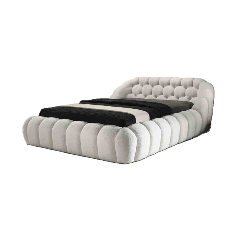 Eye-Catching Contemporary Style White Chenille Fabric Upholstered 1pc Est. King Size Bed Bedroom