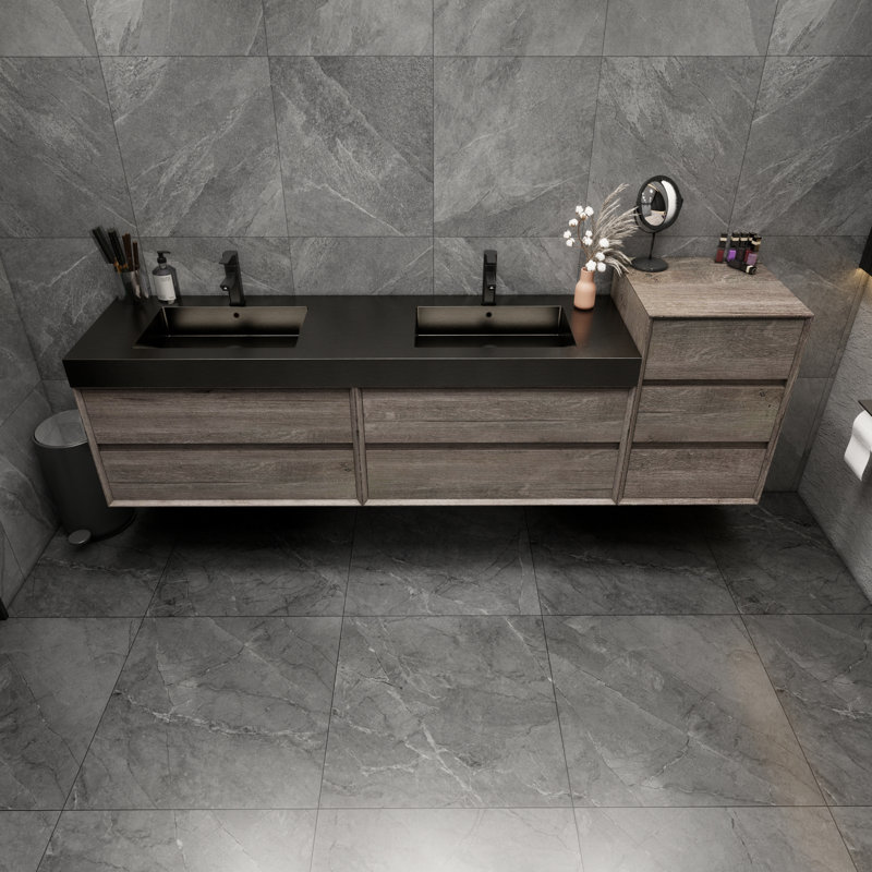 Golitz 103.5'' Double Bathroom Vanity with Stainless Steel Top, Oak