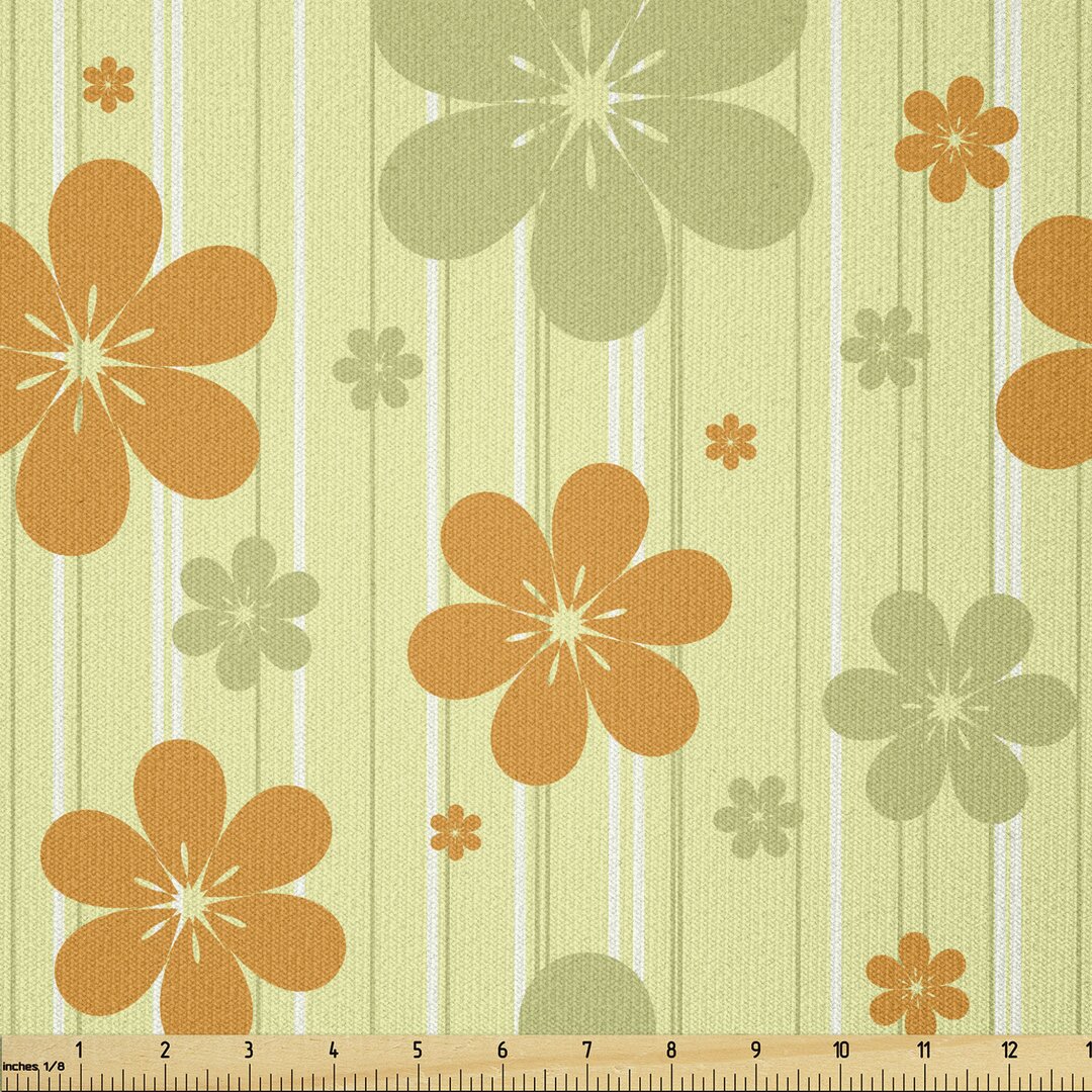 Stoff als Meterware, Retro Grafik Blumen, Blumen, Blassgrün Orange