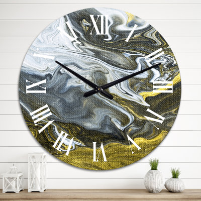 Or blanc, nuages de marbre jaune et jaune V - horloge murale moderne