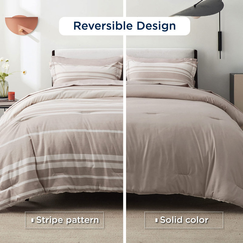 Bedsure Striped All Season Comforter Set, Mocha Meringue, King Comforter + 6 Additional Pieces