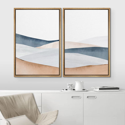 Pastel Watercolor Minimalist Mountain Modern Neutral Decor Framed On Canvas 2 Piece Print Wall Art