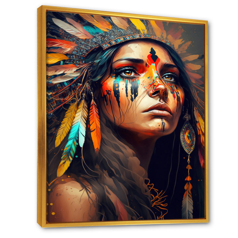 «Colorful Native American Woman I», impression sur toile, H 32 po x l 24 po x P 1 po, Toile avec cadre flottant or