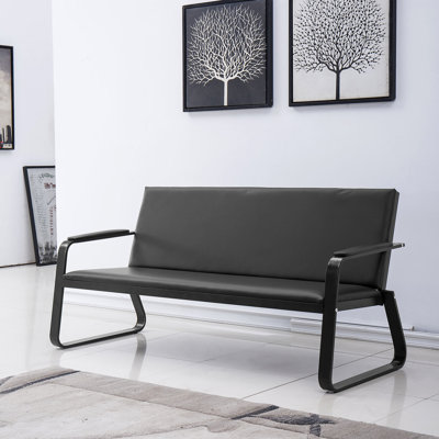 Stackable Faux Leather Seat Waiting Room Chair with Metal Frame
