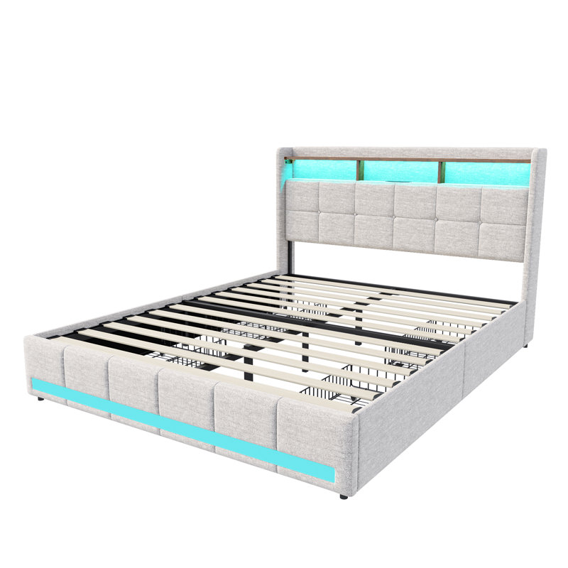 Storage Bed, European Double (140 x 200 cm), Beige