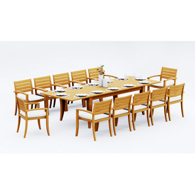 Ensemble de salle à manger 13 pièces en bois de teck de qualité A: table rectangulaire à double extension Atnas de 122 po et fauteuils empilables Alvarado # 11TV2812