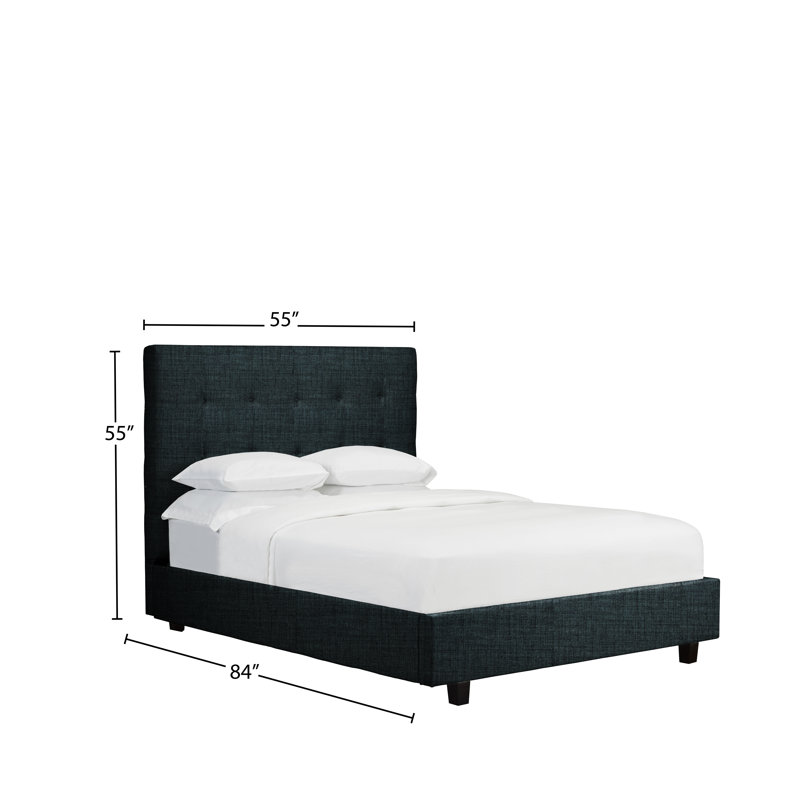Lit plateforme en tissu d’ameublement Strasser, Double, Lin - denim