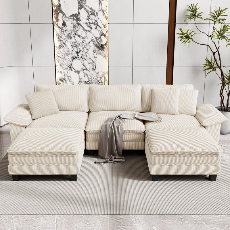 Canapé modulaire de 124 po, canapé surdimensionné en forme de U avec repose-pieds, canapé profond à 5 places avec coussin décoratif