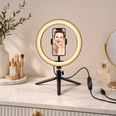 10" LED Ring Light with Tripod and Cellphone Holder 3 Colors Dimmable