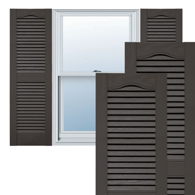 Lifetime Vinyl, Standard Cathedral Top Center Mullion, Open Louver Shutters, w/Installation Shutter-Lok's & Matching Screws (Per Pair)