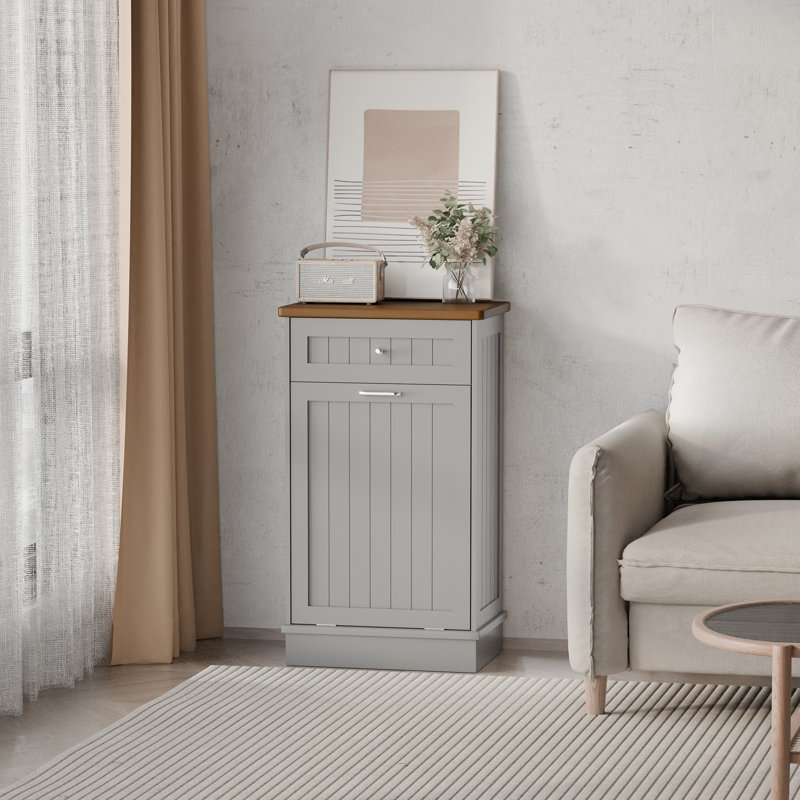 Havant Tilt Out Trash Cabinet 10 Gallon Wooden Free Standing (Not include trash can), Gray/Dark Brown