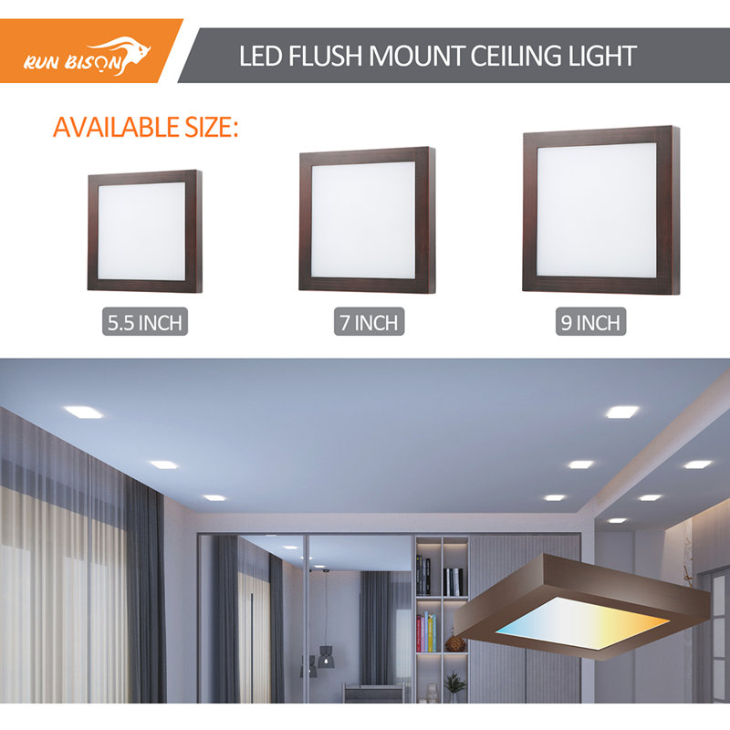 7 in. Square Color Selectable Integrated LED Flush Mount Downlight, Bronze