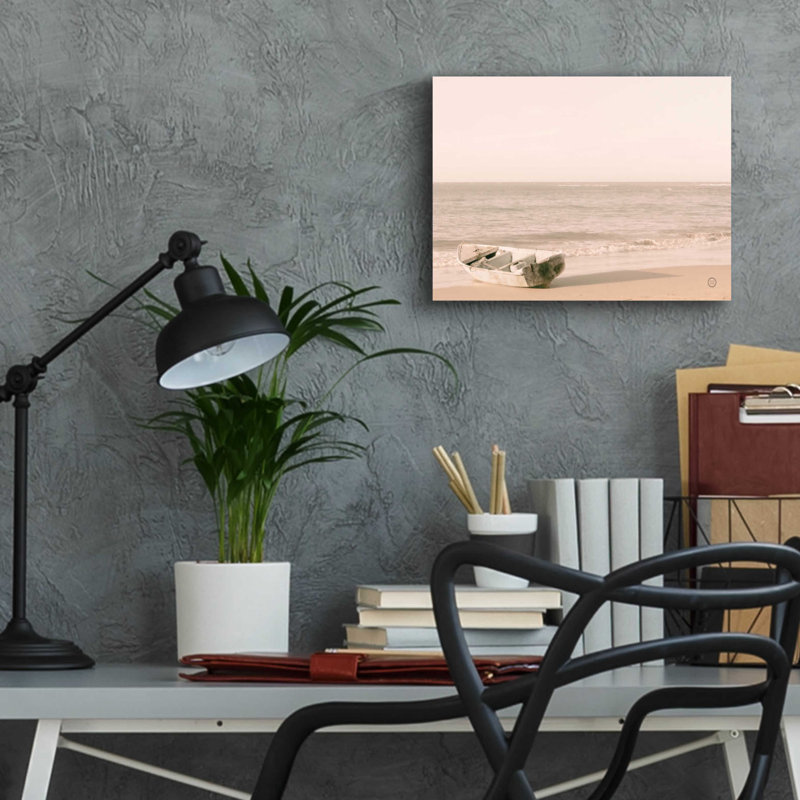 «Bateau de pêche au coucher du soleil» par Nathan Larson, H 12 po x l 16 po x P 0,13 po