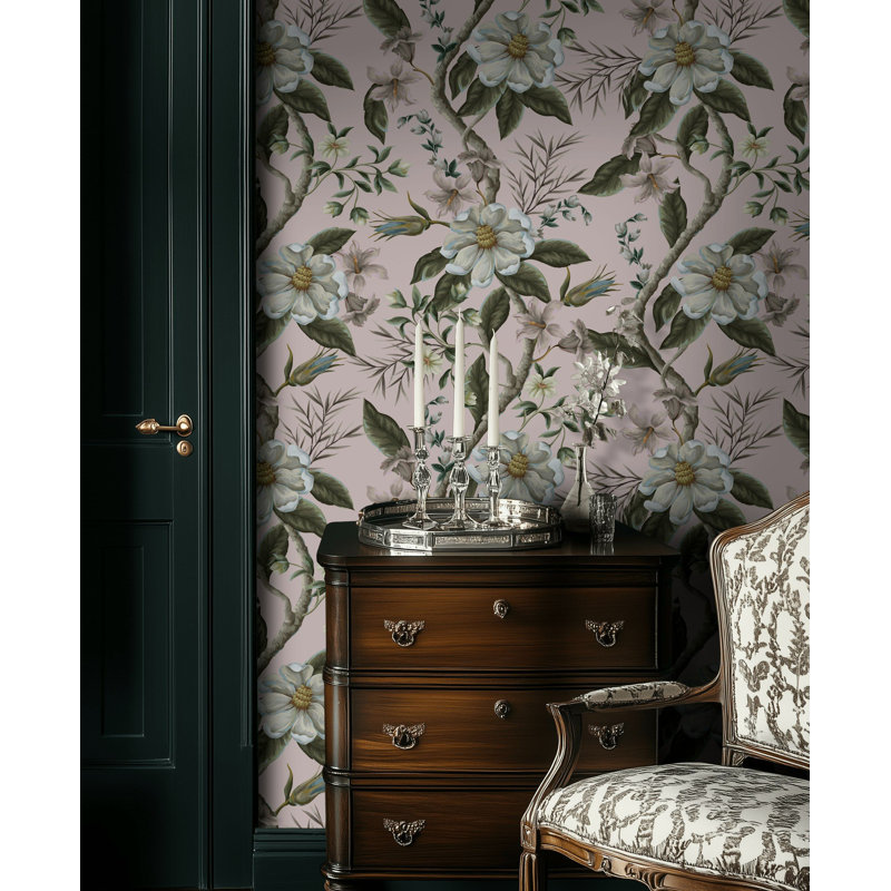 Papier peint floral rétro rose à peler et coller