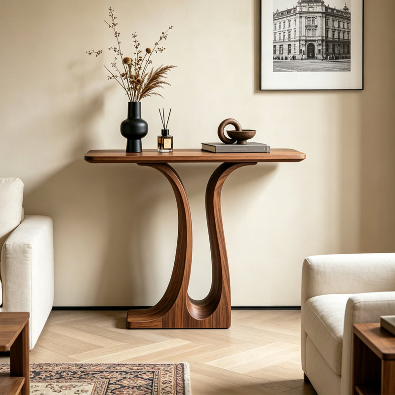 table d'entrée minimaliste en bois massif de style nordique, 35.43" H x 39.37" W x 15.75" D