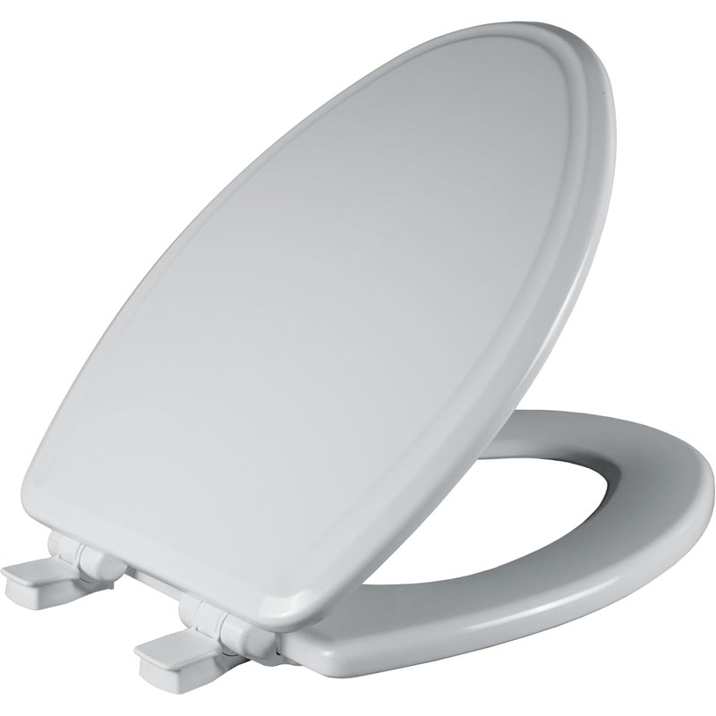 Modern Wood Toilet Seat With Decorative Edge, Slow Close, Secure Hinges, Made In USA, Elongated, White