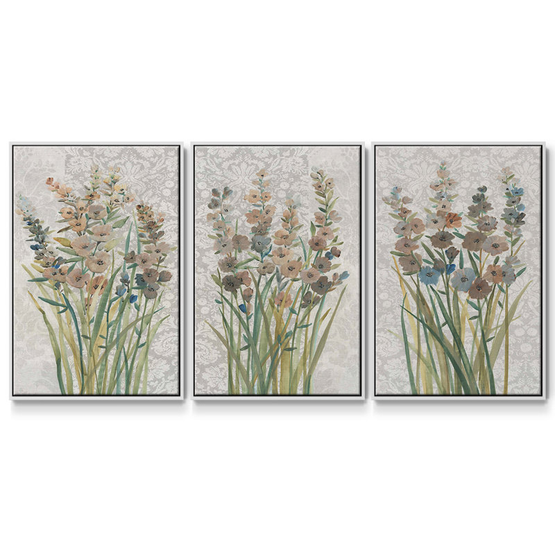 Patch of Wildflowers I, ensemble de 3 pièces encadrées sur toile, Blanc, H 27 po x l 54 po