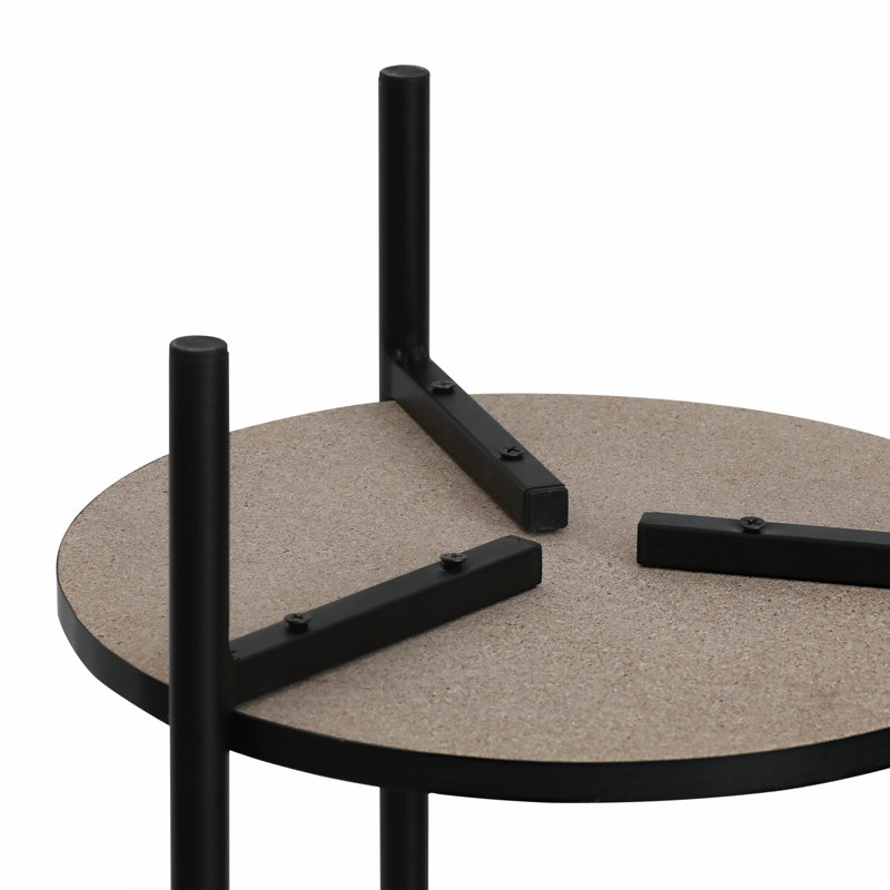 Caureen 2-Tier Modern Tall Round Side End Table with Sturdy Metal Legs, Black, 23.6" H x 11.6" W x 11.6" D