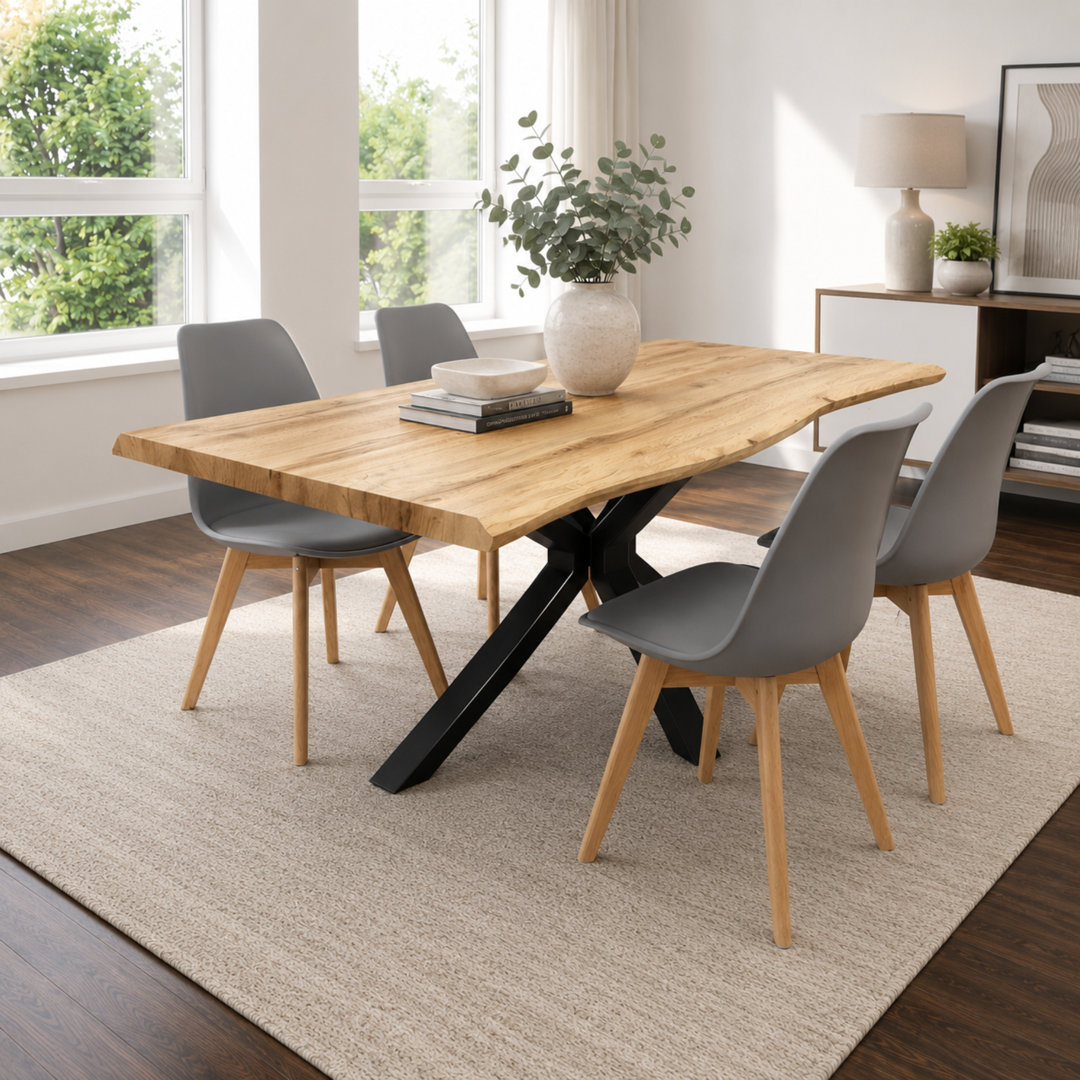 Modern Dining Table with 4 Chairs with faux leather padded seats