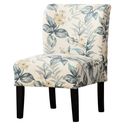 Contemporary Print Fabric Chair With Blue Leaves Feature For Office Decor