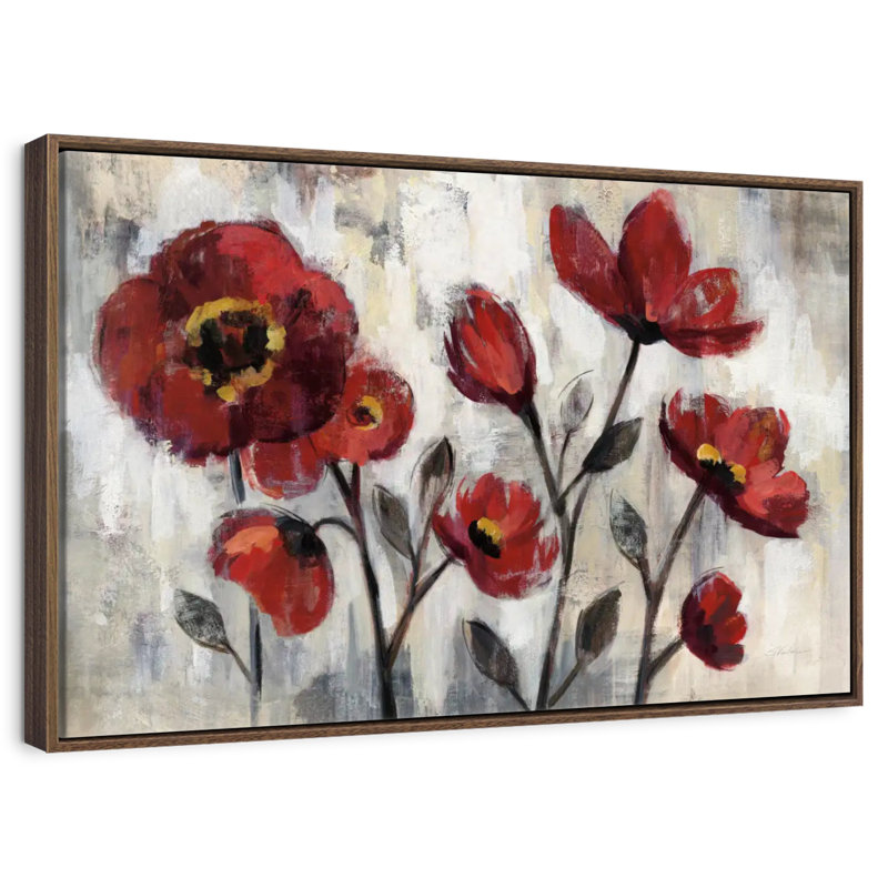 Simplicité florale, 46 po x 31 po, Cadre flottant noyer