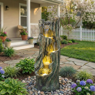 Waterfall Fountain For Outdoor Gardens And Patio Backyards Includes Energy-Efficient LED Lights And Easy Setup For Instant Relaxation