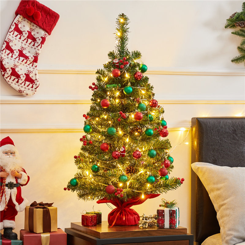 Lighted Artificial Fir Christmas Tree, 3' H