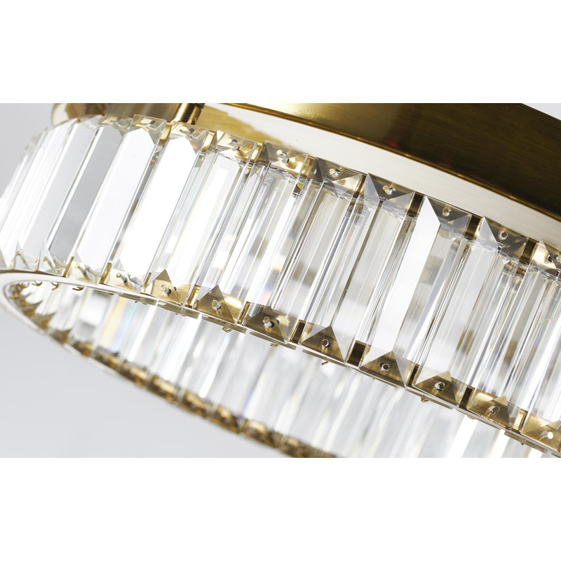 Modern LED Round Crystal Flush Mount , 4.37" H x 15.75" W x 15.75" D, Brass