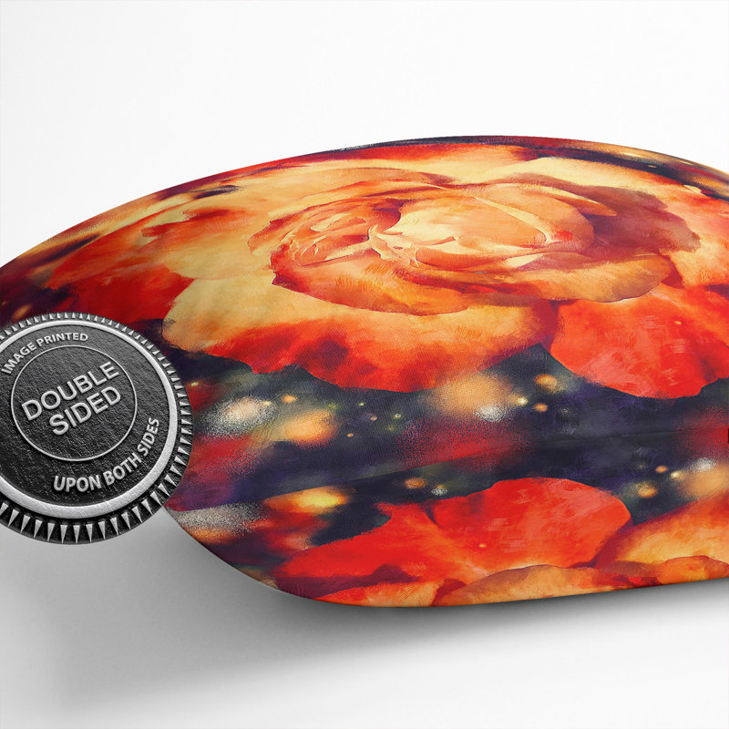 Orange Rose Flower Painting Square Throw Cushion, 40cm H x 40cm W x 15cm D