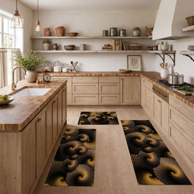 Golden Swirls Non-Slip Washable Kitchen Mats