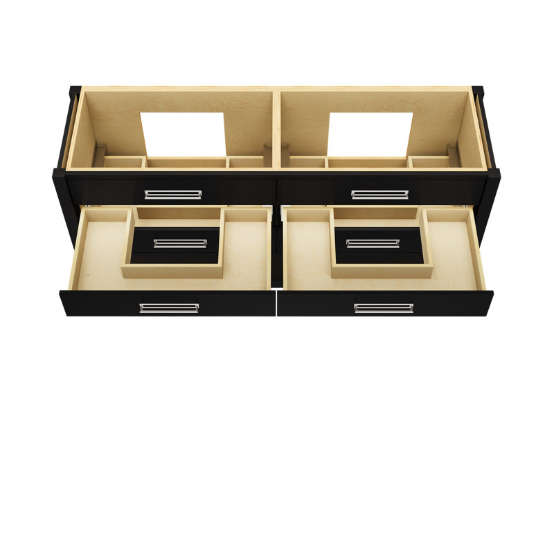 Kiawah Double Drawer Bath Vanity, Noir, Polished Chrome, 72"