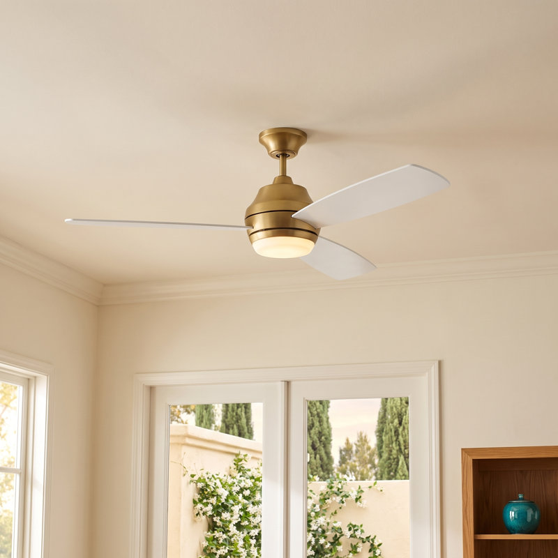 Rivers 52'' Ceiling Fan with LED Lights, Matte White, Burnished Brass