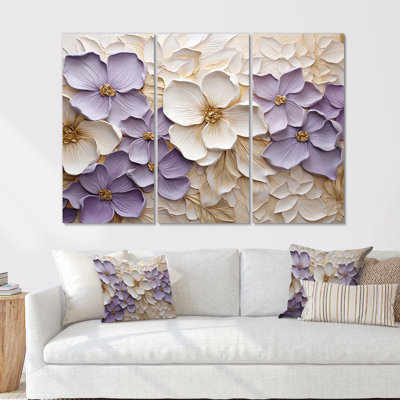 Violet et blanc, minimalisme, violettes - ensemble d'art sur toile