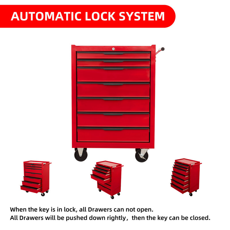 Rolling Tool Chest Cabinet, Red