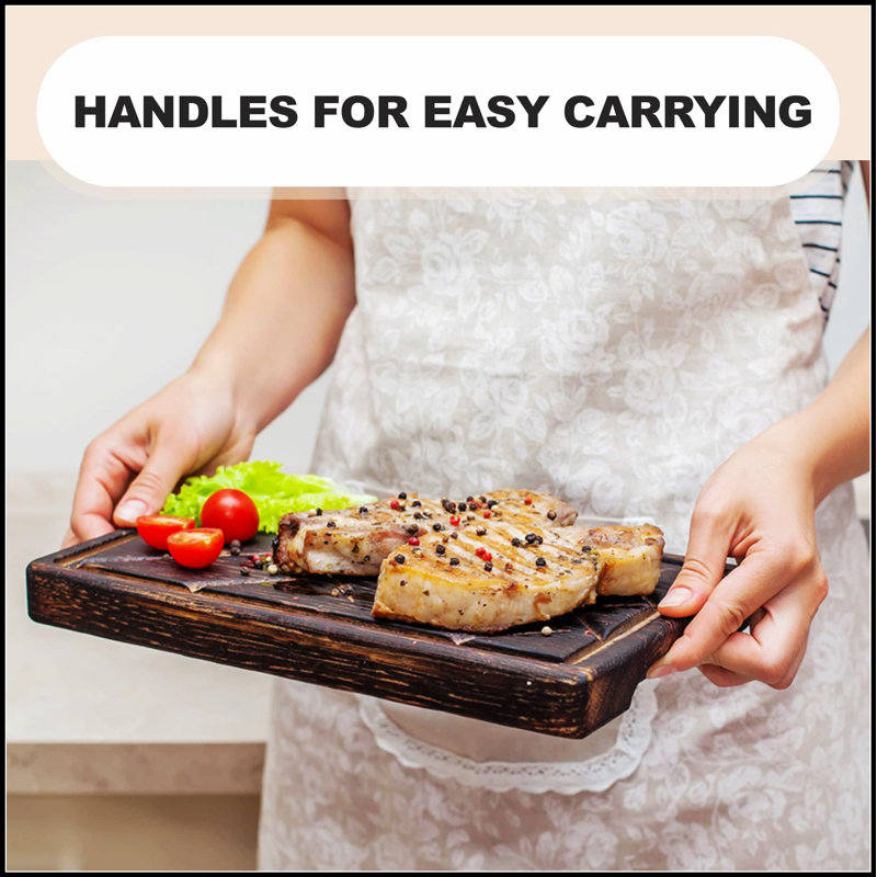 Solid Oak Wooden Steak Board, Medium Size, Durable & Quality, Natural Thick Cutting Plate for Barbecue Serving