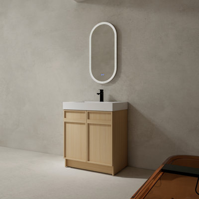 Meuble-lavabo autoportant de 30 po avec lavabo en résine blanche et 2 portes d'armoire à fermeture en douceur ((KD-PACKING)