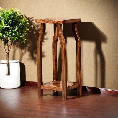 Support pour plante à double couche en bois massif à bord arrondi