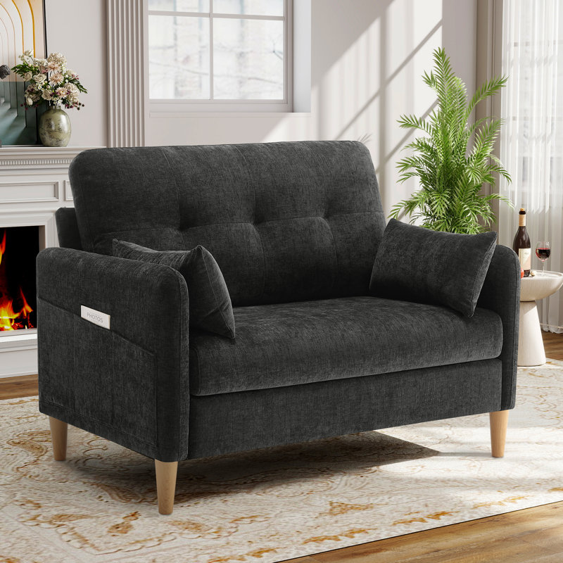 Canapé-lit George en chenille capitonné avec 2 coussins et poches de rangement George, Gris foncé
