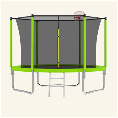 10FT Trampoline For Kids, Basketball Hoop And Ladder, Outdoor Kids Trampoline With Safety Enclosure,Fast Assembly For Backyard Fun,ASTM Approved